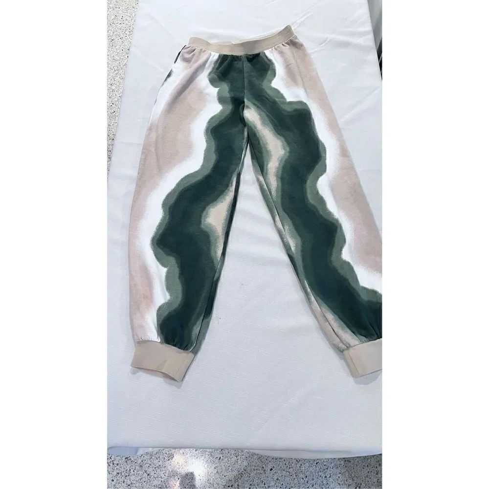 Open Edit GREEN TAN TIE DYE SWEATPANTS WOMENS SIZE XS NEW WITH TAGS